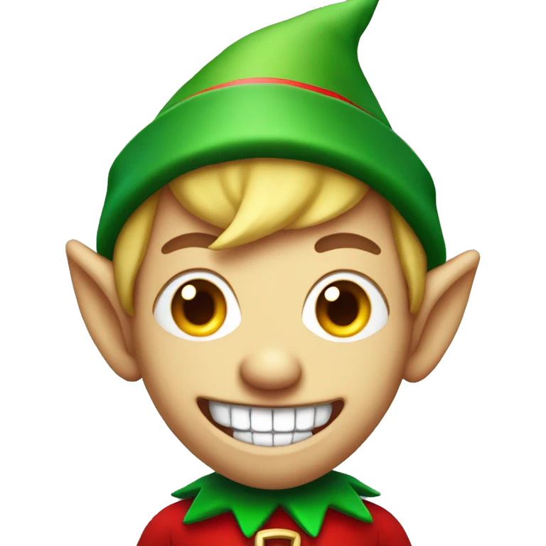 an evil christmas elf smiling with sharp teeth emoji