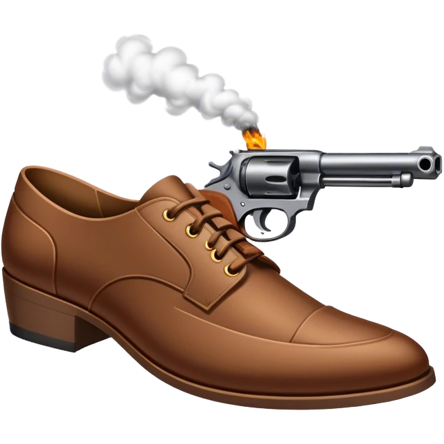 a gun shooting a shoe. point gun down. smoking hole in shoe.  emoji