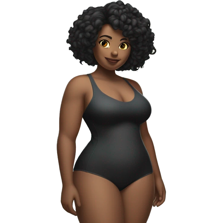 Slim-Thicc woman swimsuit posing full body (black girl, black hair, hourglass figure, lean build) emoji