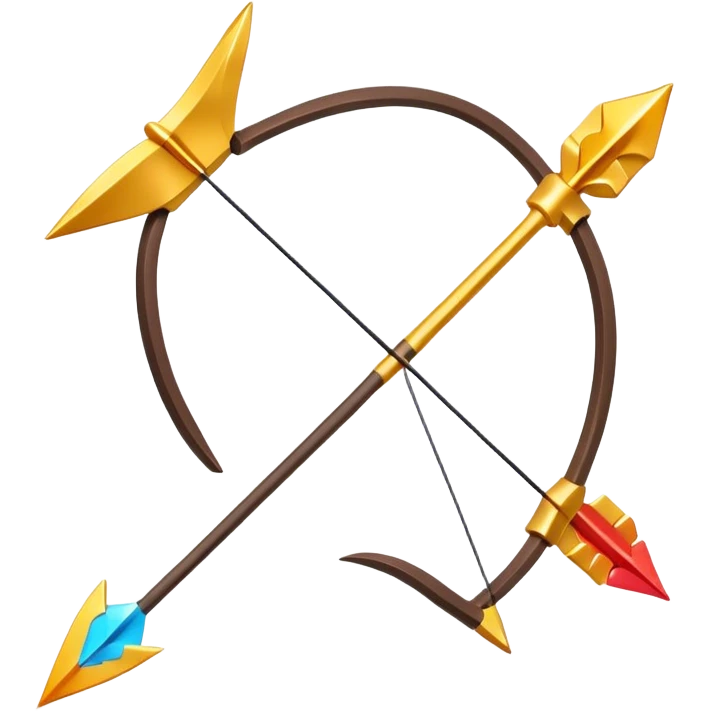Clash of Clans aesthetic: Cinematic Playful Pixel 3D isometric  Bow & Arrow Emoji, rendered in a 3D vector-style similar to standard emojis with minimal shading and bold, simplified shapes. A compact, distinct form with signature details, softly glowing with a pixelated adventure charm. Simplified yet unmistakably iconic, highly detailed and consistent, glowing with a soft radiance and high shine. Stylized with a touch of classic pixel-art charm and a soft glowing outline, capturing the essence of a beloved gaming relic with a friendly, playful manner! emoji