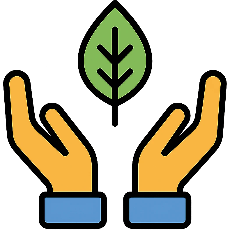 NGO logo, open hands with a leaf, symbolizing care and growth emoji