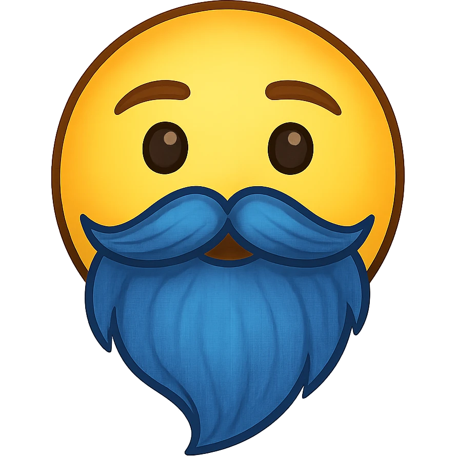 yellow face with blue wizard beard emoji, digital illustration emoji