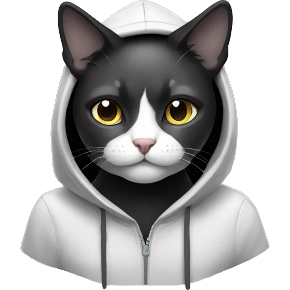 telegram sticker a black and white cat wearing a hoodie  emoji