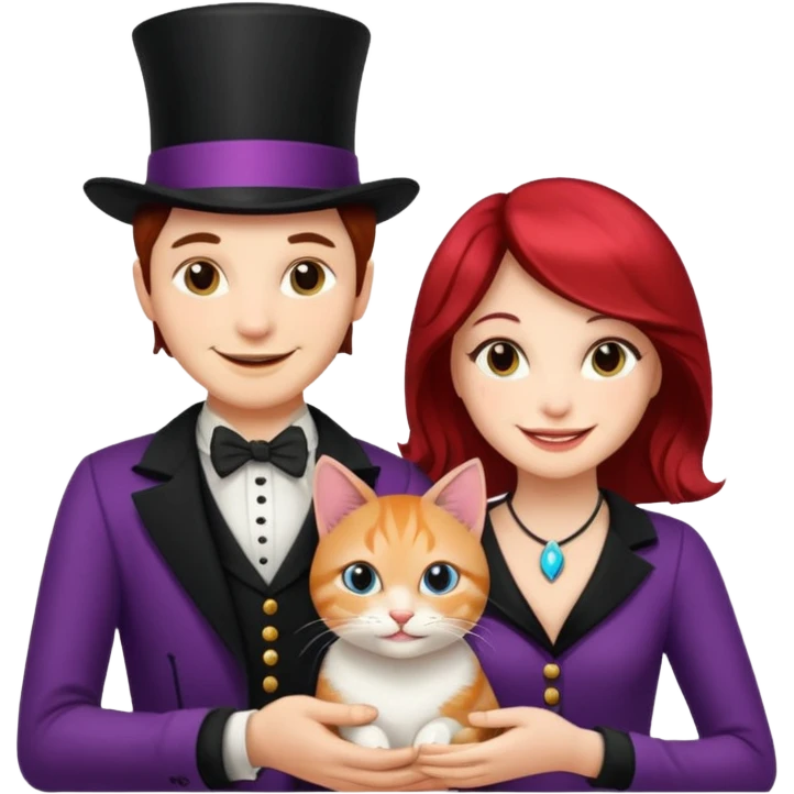 magician couple and their pet cat emoji