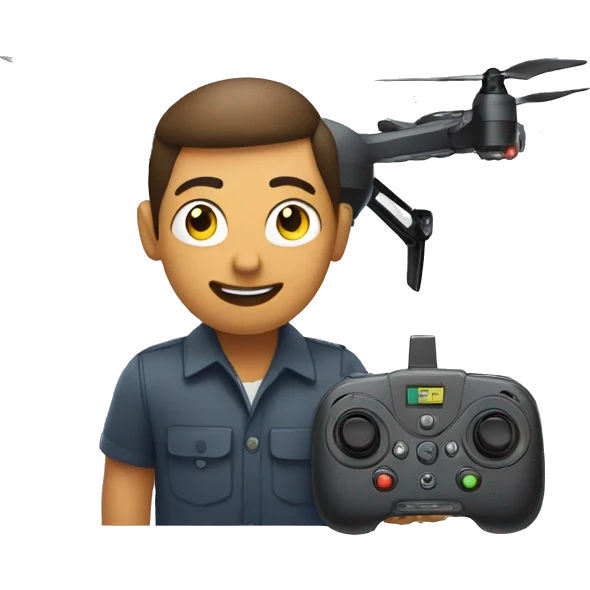man controls drone using remote control panel emoji
