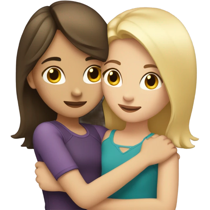 Brunette Girl hugs blonde girl both are caucasian emoji