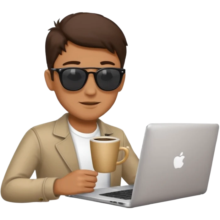cool man in sunglasses with a laptop and coffee emoji