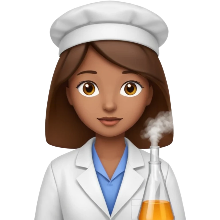 Make a pharmacy girl pretty with brown hat and eyes wearing labcoat emoji