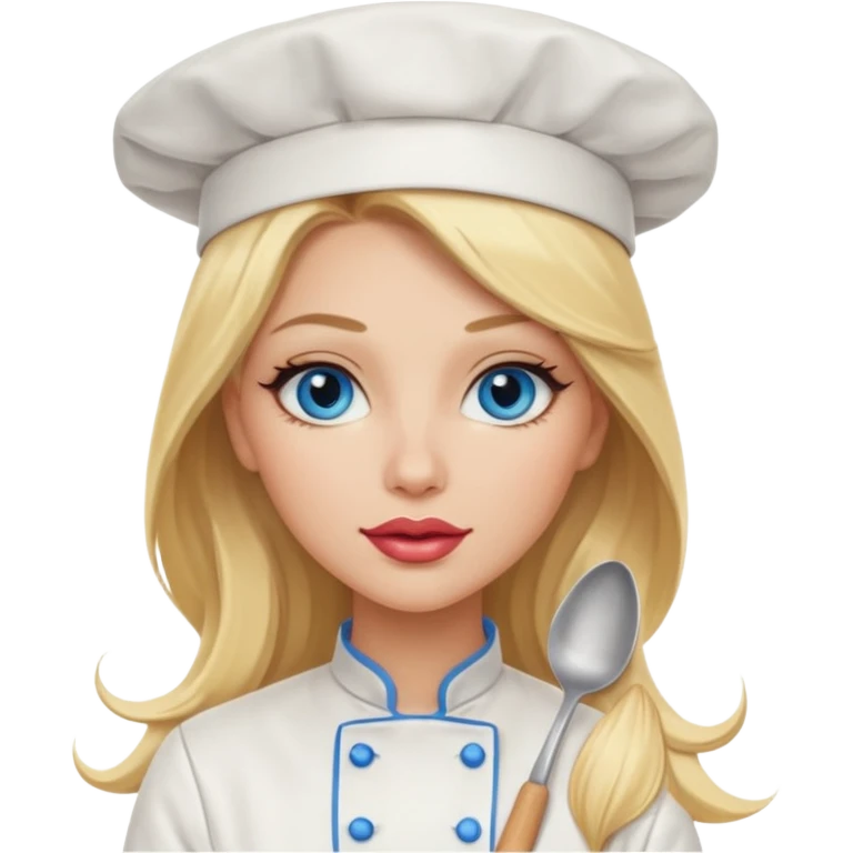 Beautiful, sexy,  long blonde hair, blue eyed, full lips female chef emoji