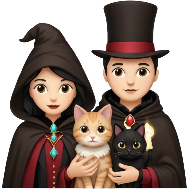magician couple and their pet cat emoji