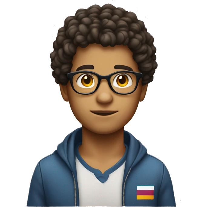 create an emoji that looks like a 15 year old boy from venezuela with  semi curly hair, a skinfade and eyeglasses emoji