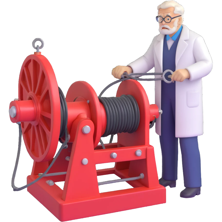 Elderly Russian scientist operating winch equipment on vintage marine geology research ship emoji