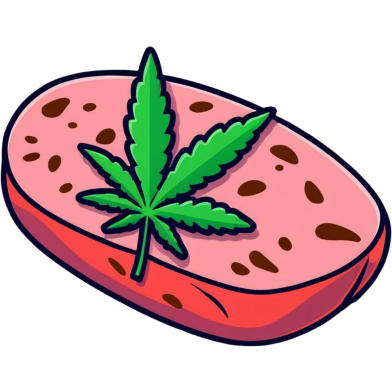 Pink wagyu steak with cannabis leaf decoration emoji