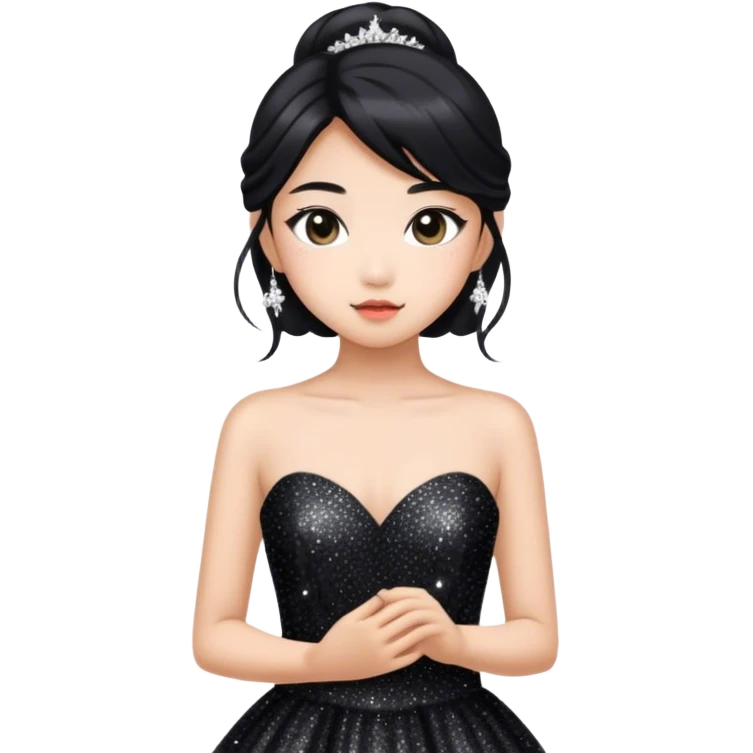 an asian girl with black glittery prom dress emoji