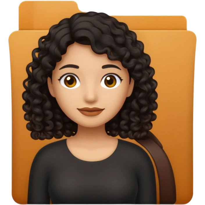 A **simple emoji-style icon** of a **black transparent plastic folder**, sleek and minimal, with **rounded corners**, subtle translucency, soft shading, and a **small logo of a dark canela-skinned latina with curly black hair** on the front.
 emoji