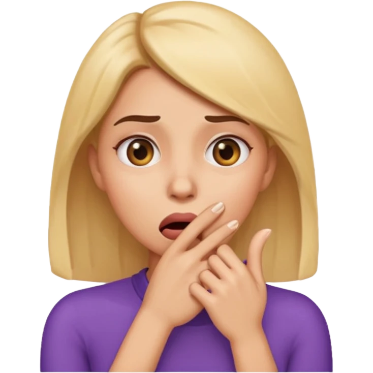 scared woman with her hand on mouth, emoji style, more details, sideways pose emoji