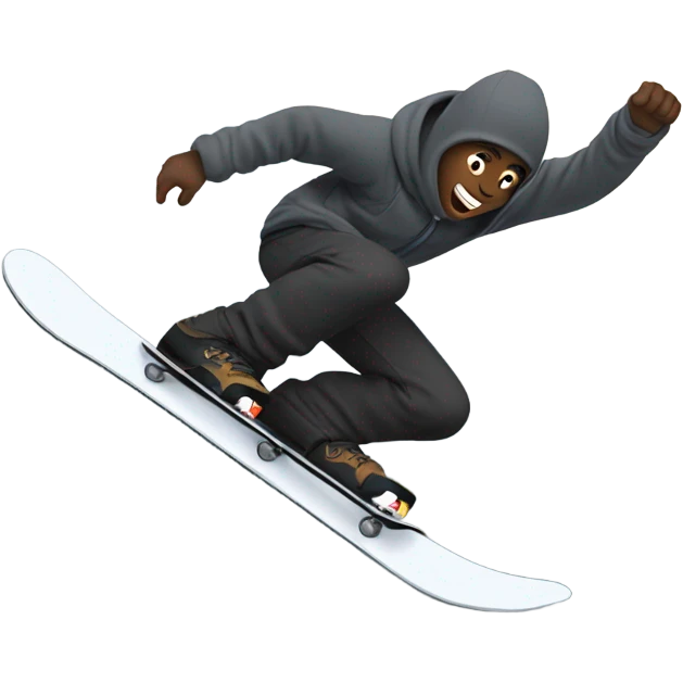 A man with black trousers and a grey ninja hoodie falling down a mountain on a snowboard emoji