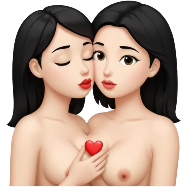 fake breast kisser black hair emoji