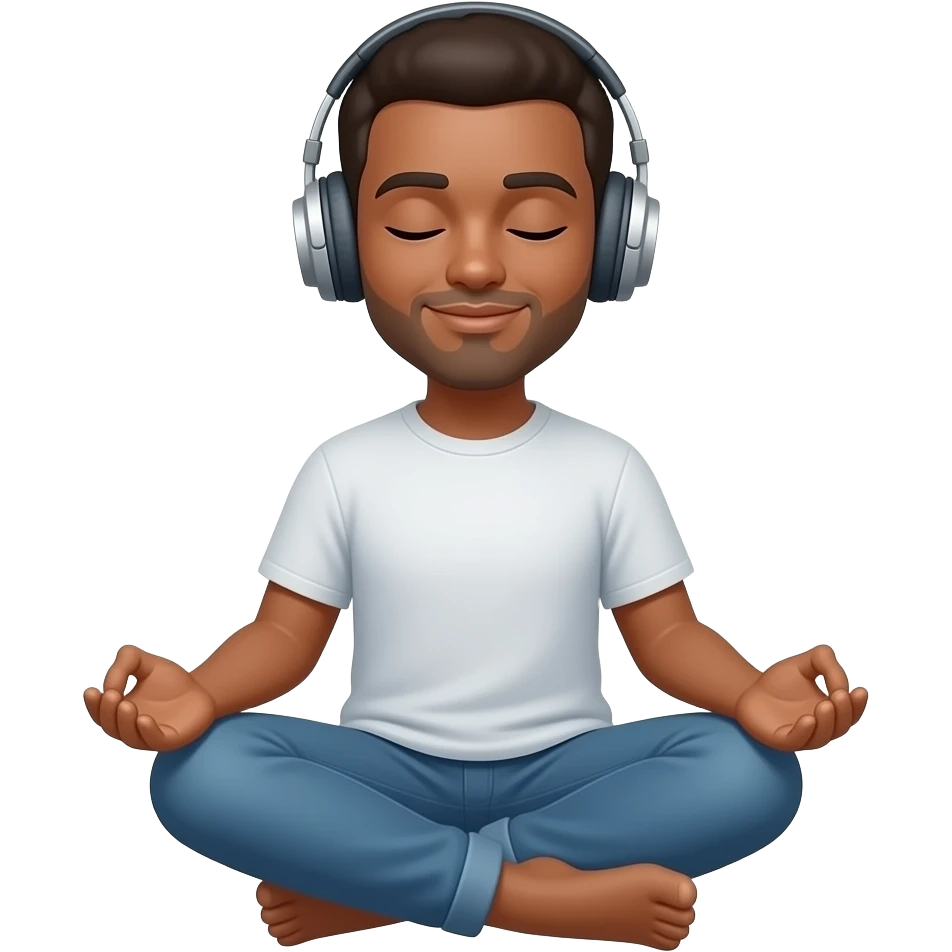 meditating man with headphones light tone mixed skin color emoji