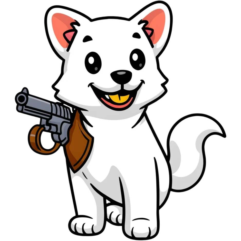 Happy dog shooting a gun emoji