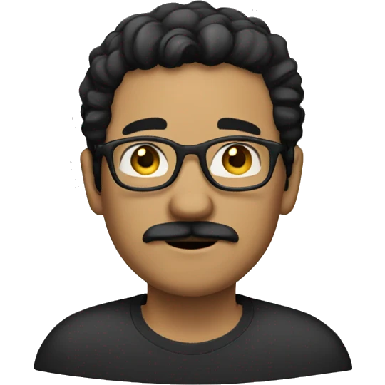 man with black hair, mustache, beard and wearing glasses or light skin color emoji
