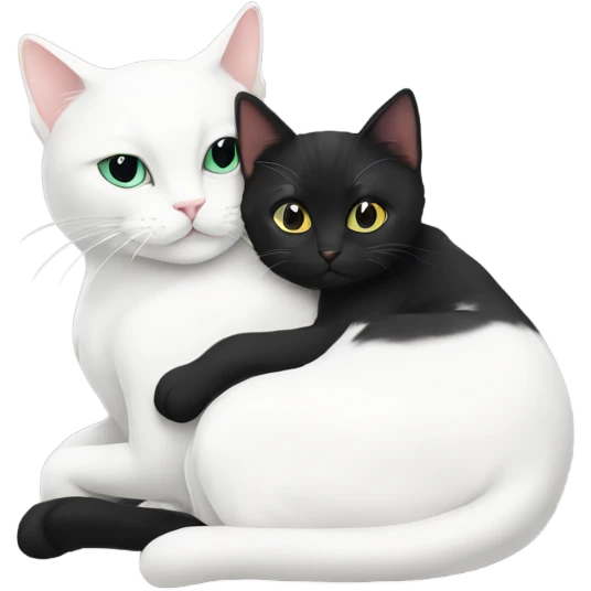white cat cuddling with a blackish cat emoji
