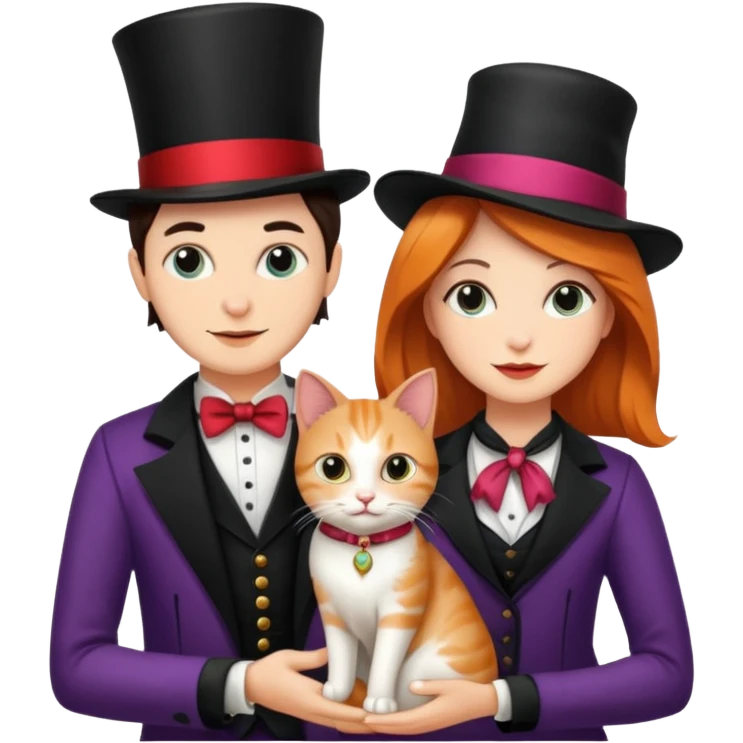 magician couple and their pet cat emoji