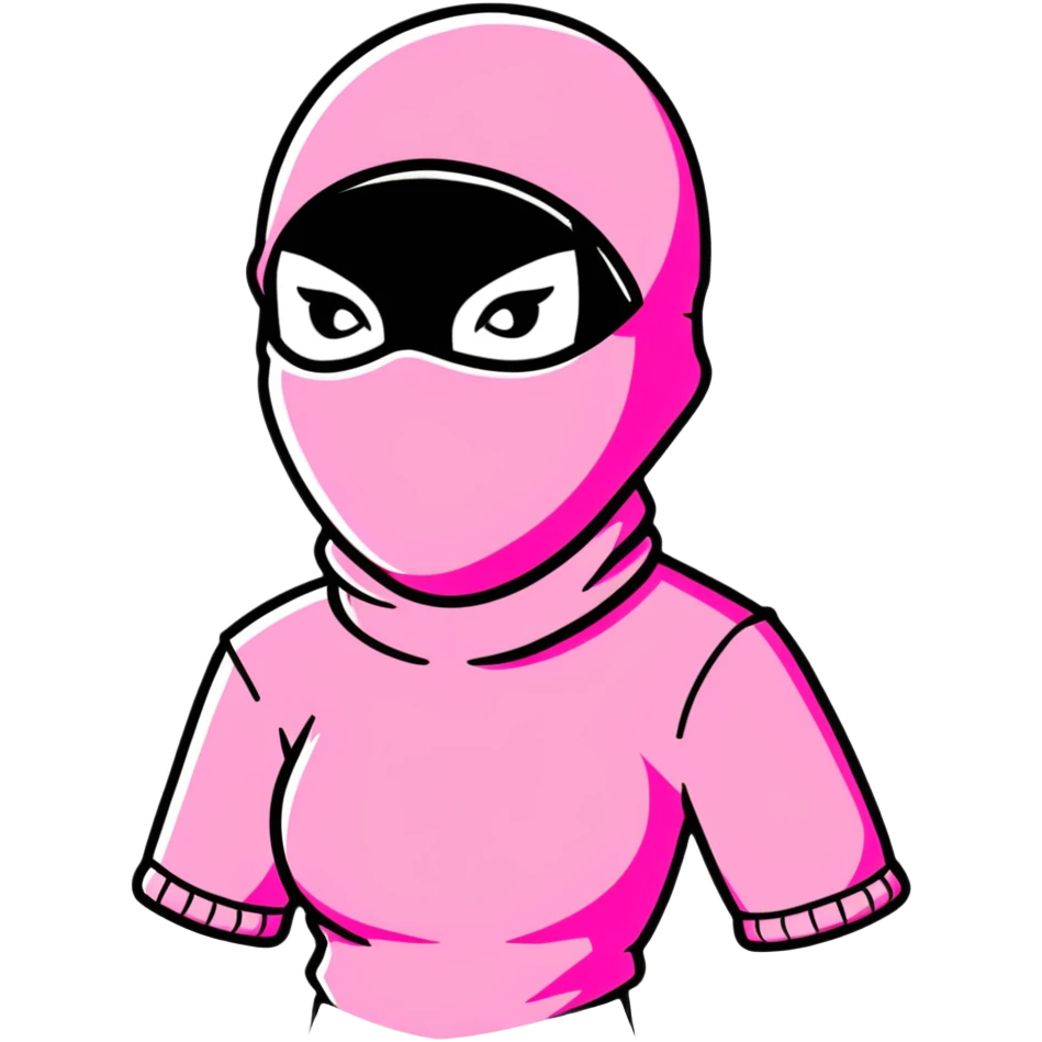 sassy female hustler in pink balaclava, entrepreneurial woman, confident pose emoji
