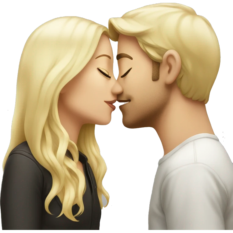 Passionate Kiss, blonde girl and brunette boy, both white emoji