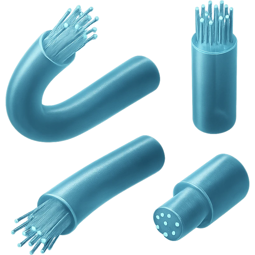 fiberoptic cable, glowing, high-tech, close-up, matte glass style, detailed and modern emoji