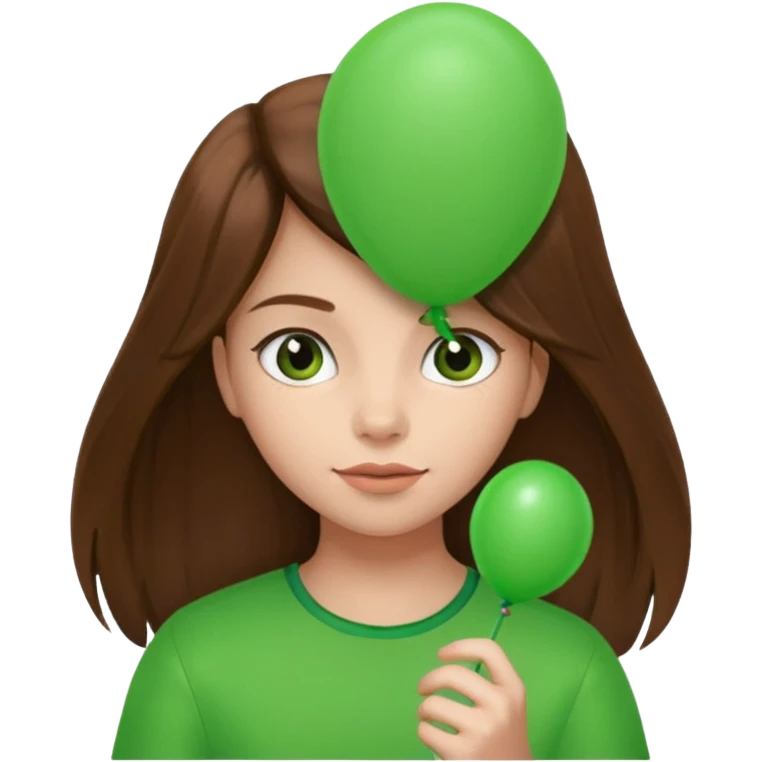girl with long brown hair, holding green balloon emoji