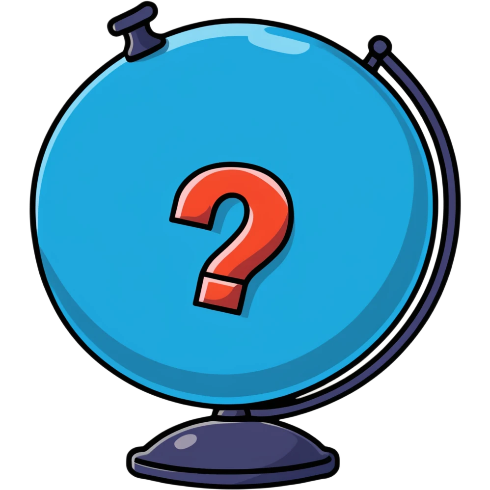 sticker style globe with a quiz question mark emoji