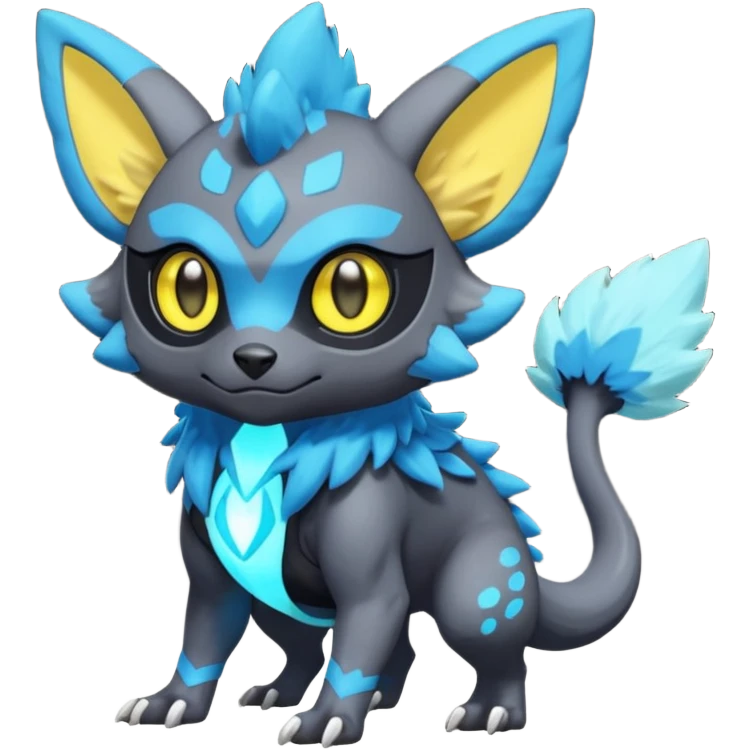 Cute cool realistic colorful exotic Trico-Protogen-Fakémon-Pokémon-Vernid-Fionbri-hybrid-creature dark (full body) emoji
