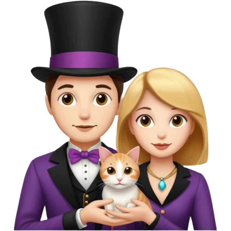 magician couple and their pet cat emoji