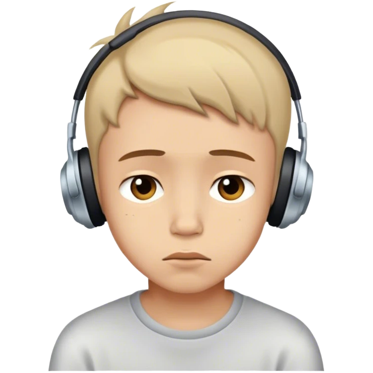 A beautiful boy listening sad song emoji
