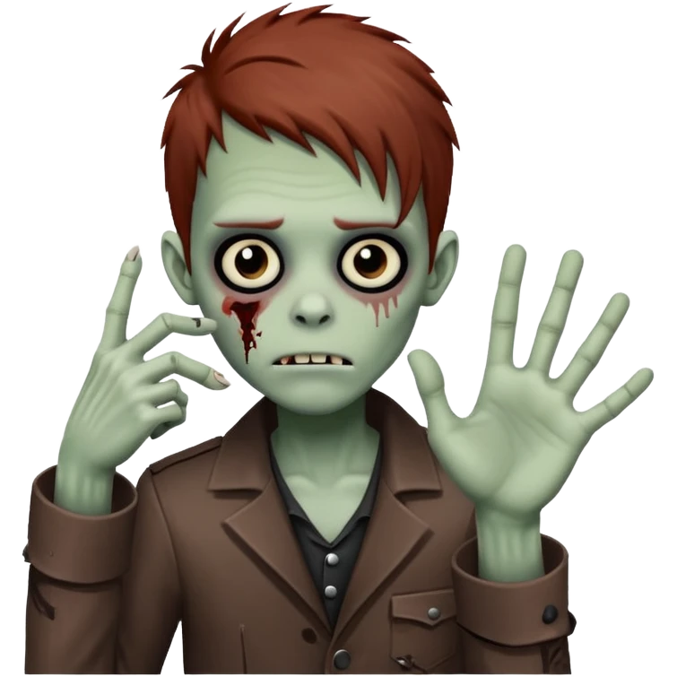 Emo-style zombie boy with reddish-brown hair making the west side sign with his hand  emoji