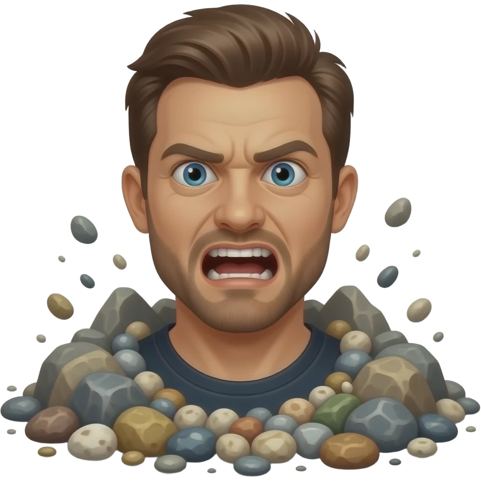 Same guy but more rocks and pebbles and ash make him look crazy. Like he loves the pebbles emoji