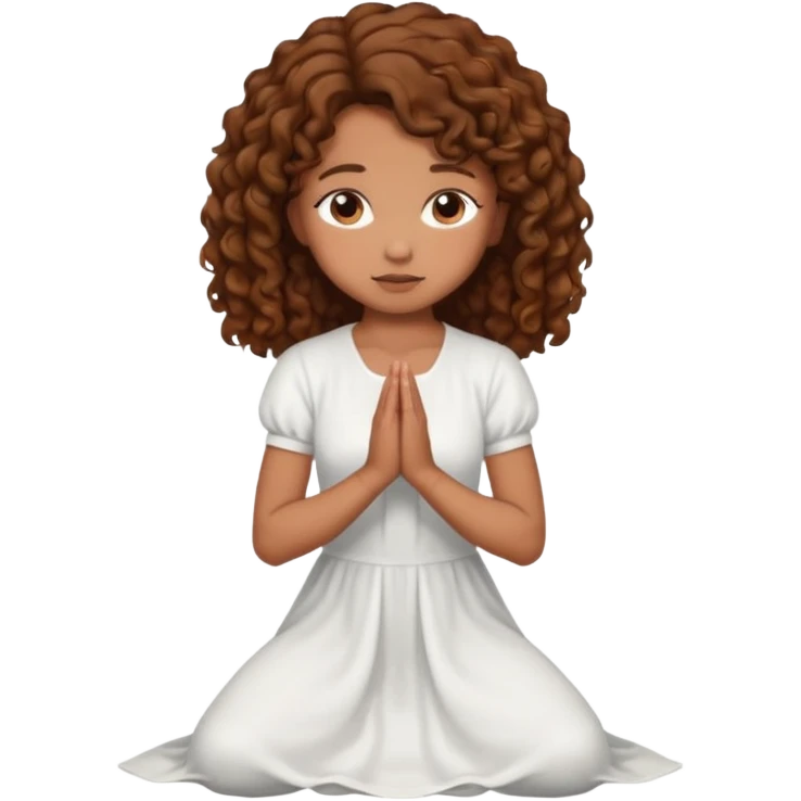 girl praying on knees curls brown emoji