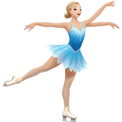 An icon showing a graceful figure skater performing a spin on the ice in a grand ice palace. The rink is illuminated by soft light beams, with cheering spectators in the stands. Snowflakes gently fall, adding to the magical atmosphere. Transparent background highlights elegance and artistry. emoji