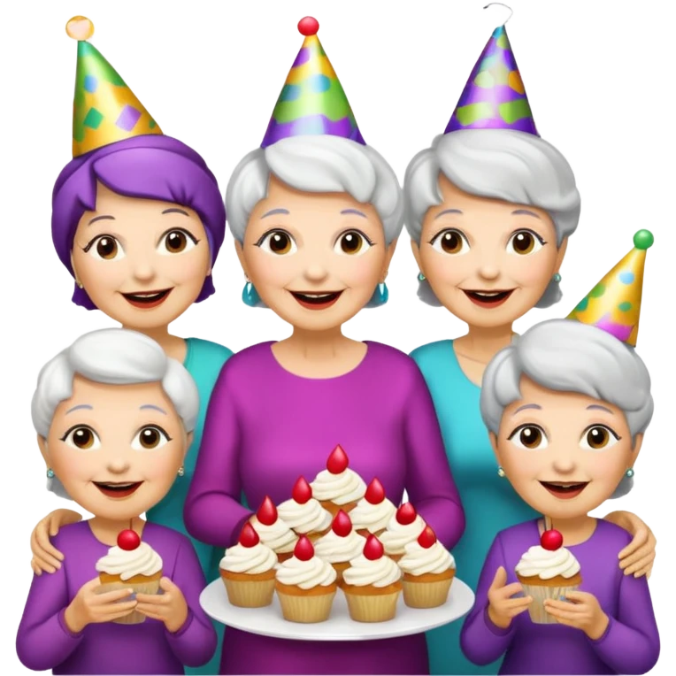Grandmas dancing in disco party eating cupcakes  emoji