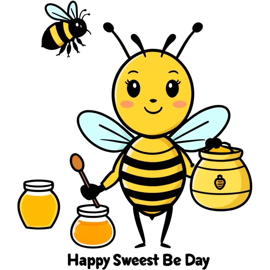 Text should read happy sweetest day from the queen bee and the hive leaders and it be a picture of a queen bee with a pot of honey emoji