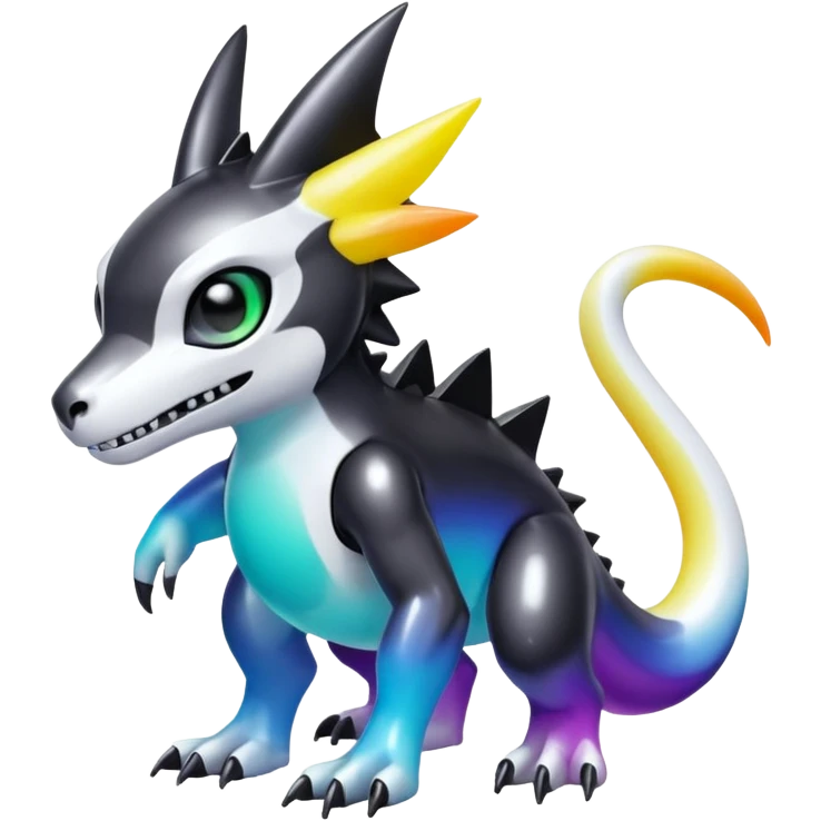 white blacks colorful gradient shiny glossy Fakémon-Digimon-creature-hybrid (full body) emoji