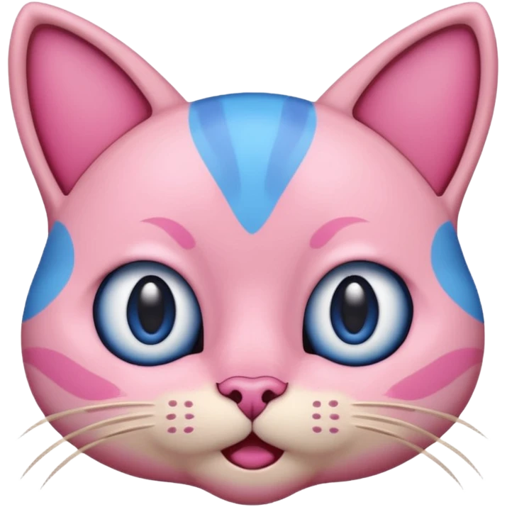 un emoji de lacara de un gato azul con rosa sorprendido emoji