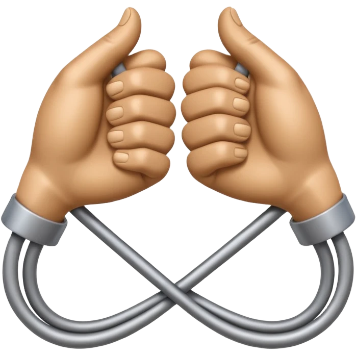 Apple-style 3D emoji of two cartoon hands tightly gripping and bending a solid metal rod, showing visible strain and tension lines around the bend, with dynamic motion curves to emphasize the effort, realistic lighting and smooth Apple emoji texture, no background. emoji