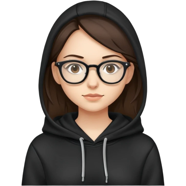 Brunette female with glasses in black hoodie emoji