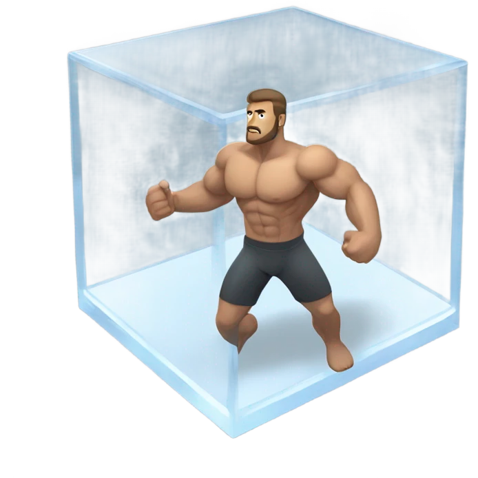 man abs inside a glass cube isometric view emoji