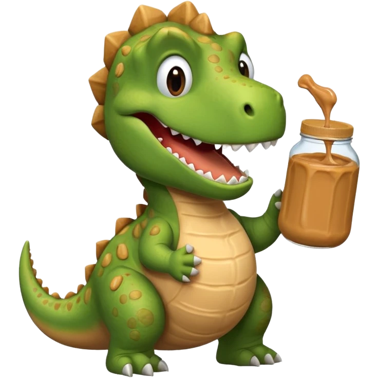 a dinosaur holding a jar of peanut butter, emoji style emoji