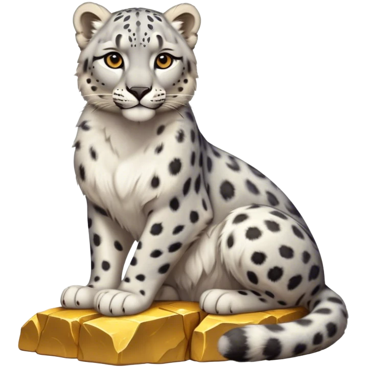 photorealistic snow leopard symbol of Kazakhstan sitting on pile of gold emoji
