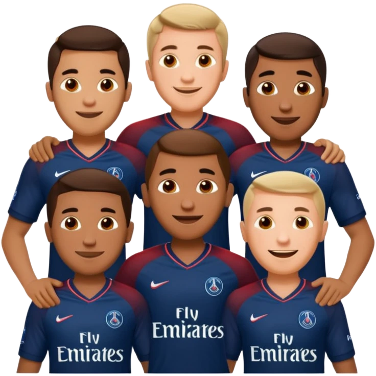 Realistic portrait of a group of happy men wearing PSG jerseys  emoji