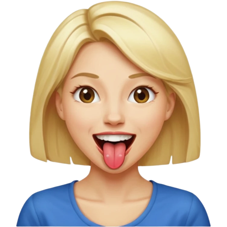 Woman head, blonde, slim, mouth wide open, tongue out
 emoji
